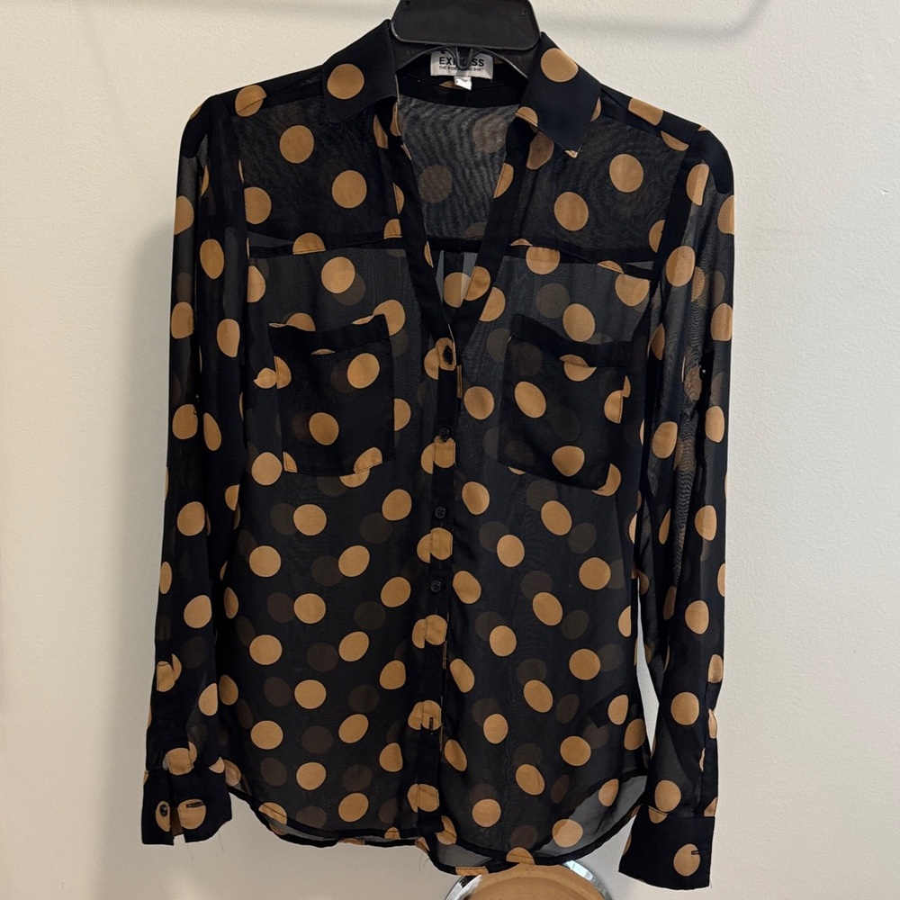 💸 Black and Tan Polka Dot Blouse